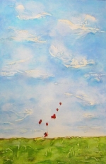 Fly Away Balloons,  2' x 3'  Acrylic and gesso on canvas Artist Roger Smith
